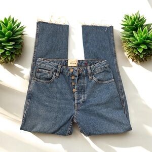 Sezane Denim Raw Hem Button Fly Blue Jeans 24